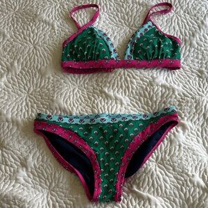 Boden Green Floral Bikini with Pink Trim